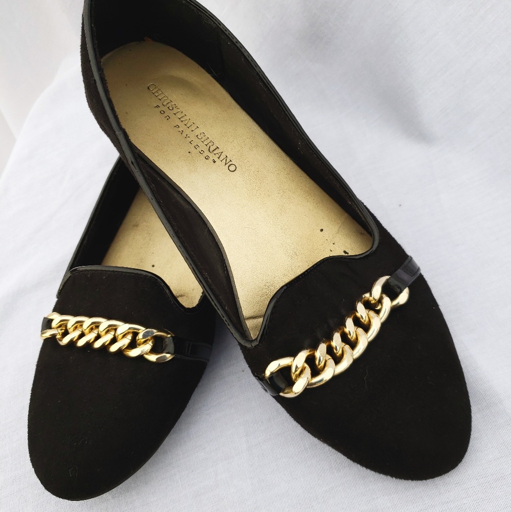 Faux Suede/Gold Chain Loafers
